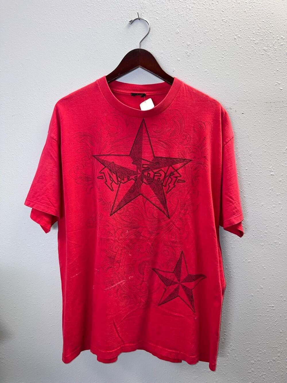 Vintage No Fear T Shirt Mens XL Red Y2K All Over Print Stars Filigree XL 0420